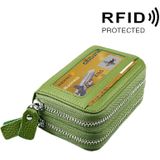 Genuine Cowhide Leather Dual Layer Solid Color Zipper Card Holder Wallet RFID Blocking Coin Purse Card Bag Protective Case with 11 Card Slots & Coin Position  Size: 11*7.5*4.5cm(Green)