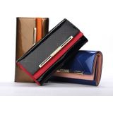Cowhide Leather Wallet Luxury Design Ladies Party Clutch Patent Leather Purses Long Card Holder(Black)
