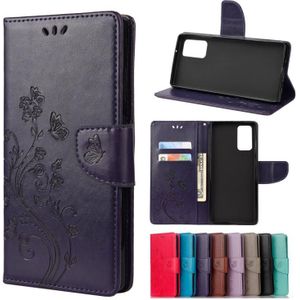 For Samsung Galaxy Note20 Ultra Butterfly Flower Embossing Horizontal Flip Leather Case with Holder & Card Slots & Wallet(Dark Purple)