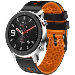 Voor Amazfit GTR 4 Pro 22 mm geperforeerde tweekleurige siliconen horlogeband (zwart + oranje)