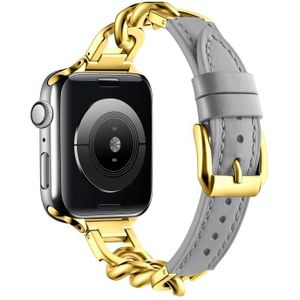 Voor Apple Watch SE 2023 44 mm ketting lederen horlogeband  maat: L