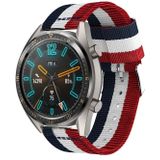 22mm Voor Huawei Watch GT2e GT2 46mm Nylon enkele ringband (Rood Wit Blauw)