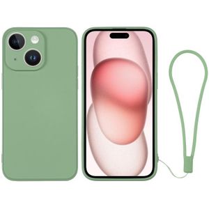 Voor iPhone 15 Plus siliconen telefoonhoesje met polsband (Matcha groen)