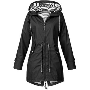 Vrouwen Waterproof Rain Jacket Hooded Regenjas  Maat:XXL(Zwart)