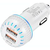 YSY-349 QC3.0 Dual USB Port Car Charger + 1m 3A USB to Micro USB Data Cable(White)