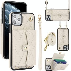 Voor iPhone 11 Pro Max Crossbody Rhombic Horizontale Portemonnee Leren Telefoonhoesje (Wit)