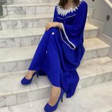 Vrouwen Solid Color Lace Collar Flower Dress (kleur: Blue Size: L)
