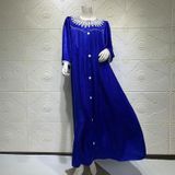Vrouwen Solid Color Lace Collar Flower Dress (kleur: Blue Size: L)