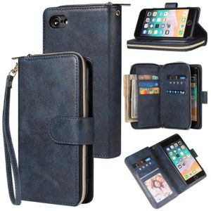 For iPhone SE 2020 / 8 / 7 Zipper Wallet Bag Horizontal Flip PU Leather Case with Holder & 9 Card Slots & Wallet & Lanyard & Photo Frame(Blue)