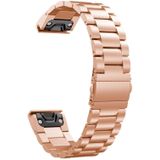 For Garmin Fenix 5 Three-Bead Stainless Steel Metal Watchband  Size:26MM(Rose Gold)