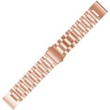 For Garmin Fenix 5 Three-Bead Stainless Steel Metal Watchband  Size:26MM(Rose Gold)