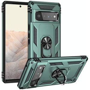 For Google Pixel 6 Pro Shockproof TPU + PC Protective Case with 360 Degree Rotating Holder(Dark Green)