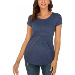 Ruffle shirt geplooide moederschap blouse met korte mouwen (kleur: marineblauw Maat: M)