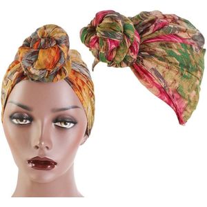3 PCS Tie-Dye Ball Turban Hat Ethnic Style Knotted Hat Ladies Scarf Wrap Head Hat(Rose Red Green)