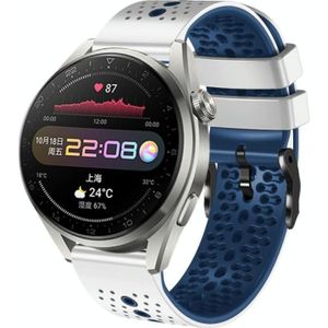 Voor Huawei Watch 3 Pro 22 mm geperforeerde tweekleurige siliconen horlogeband (wit + blauw)