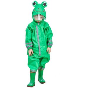 Children One-Piece Raincoat Boys And Girls Lightweight Hooded Poncho  Size: M(Green)