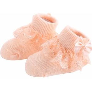3 Pairs Bow Lace Baby Socks Newborn Cotton Baby Sock  Size:S(Orange)