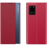 For Galaxy A71 2020 Side Display Magnetic Horizontal Flip Plain Texture Cloth + PC Case with Holder & Sleep / Wake-up Function(Red)
