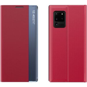 For Galaxy A71 2020 Side Display Magnetic Horizontal Flip Plain Texture Cloth + PC Case with Holder & Sleep / Wake-up Function(Red)