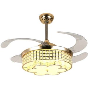 Invisible Crystal Fan LED Chandelier Home Living Room Bedroom Variable Frequency Ceiling Fan Light with Remote Control  Size:42 inch 116 Three Colors 36W