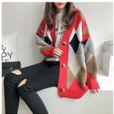 Loose And Lazy Knit Cardigan (Color:Red Size:Free Size)