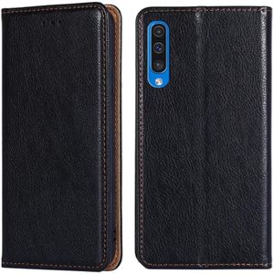 For Samsung Galaxy A50 PU + TPU Gloss Oil Solid Color Magnetic Horizontal Flip Leather Case with Holder & Card Slot & Wallet(Black)
