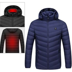USB Heated Smart Constant Temperature Hooded Warm Coat for Men and Women (Color:Dark Blue Size:XXXXL)