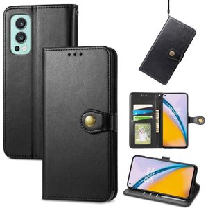 Voor OnePlus Nord 2 Solid Color Leather Buckle Phone Case met Lanyard & Photo Frame & Card Slot & Wallet & Stand-functie