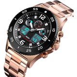 SKMEI 1538 Multi-Function Time Large Dial Steel Belt Men  Casual Sports Electronic Watch(Rose Gold-Steel Belt)