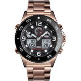 SKMEI 1538 Multi-Function Time Large Dial Steel Belt Men  Casual Sports Electronic Watch(Rose Gold-Steel Belt)