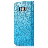 For Samsung Galaxy S8+ Skin Feel Embossed Sunflower Horizontal Flip Leather Case with Holder & Card Slots & Wallet & Lanyard(Blue)