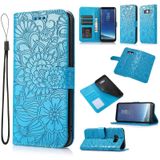 For Samsung Galaxy S8+ Skin Feel Embossed Sunflower Horizontal Flip Leather Case with Holder & Card Slots & Wallet & Lanyard(Blue)