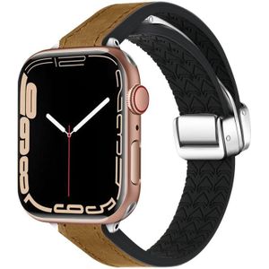 Voor Apple Watch Series 2 38 mm magnetische opvouwbare lederen siliconen horlogeband (Crazy Horse Brown)