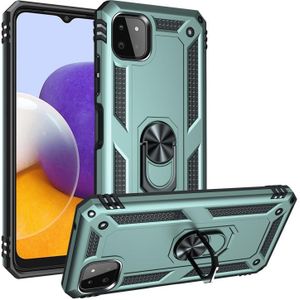 For Samsung Galaxy A22 5G Shockproof TPU + PC Protective Case with 360 Degree Rotating Holder(Dark Green)