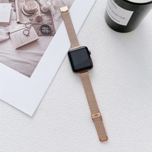 V-vormige gesp kleine taille stalen vervangende riem horlogeband voor Apple Watch Series 7 45 mm / 6 & SE & 5 & 4 44mm / 3 & 2 & 1 42mm (ROSE GOUD)