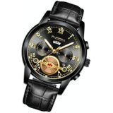 FNGEEN 4001 Men Non-Mechanical Watch Multi-Function Quartz Watch  Colour: Black Leather Black Steel Black Surface