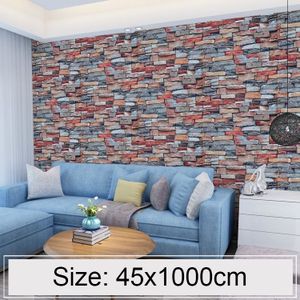 Creative 3D Color Stone Brick Decoration Wallpaper Stickers Bedroom Living Room Wall Waterproof Wallpaper Roll  Size: 45 x 1000cm