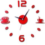 ISHOWTIENDA Fashion Acrylic DIY Coffee Cup Self Adhesive Interior Wall Creative Decoration Clock Mute Clock Stickers Muraux Wall Clock(Red)