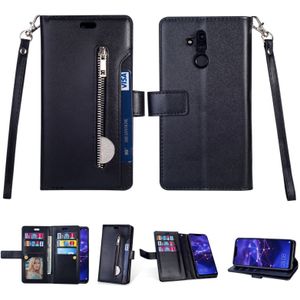 For Huawei Mate 20 lite Multifunctional Zipper Horizontal Flip Leather Case with Holder & Wallet & 9 Card Slots & Lanyard(Black)