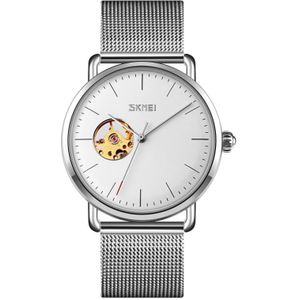 SKMEI 9201 Simple Scale Gear Dial Automatic Mechanical Watch(Silver Shell White Surface)