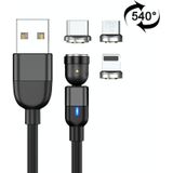 2m 3A Output 3 in 1 USB to 8 Pin + USB-C / Type-C + Micro USB 540 Degree Rotating Magnetic Data Sync Charging Cable(Black)