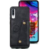 For Galaxy A70s Shockproof Magnetic PU + TPU Protective Case with Card Slots(Black)