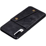 For Galaxy A70s Shockproof Magnetic PU + TPU Protective Case with Card Slots(Black)