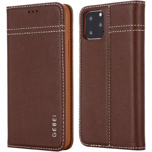 For iPhone 11 Pro GEBEI Top-grain Leather Horizontal Flip Protective Case with Holder & Card Slots(Brown)