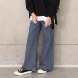 Girl Plus Velvet Loose Broad Leg Sagging Straight Pants Jeans (Color:Dark Blue Size:165cm)