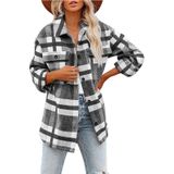 Revers lange mouwen flanel check shirt losse casual vest jas voor dames (kleur: zwart en wit Maat: M)