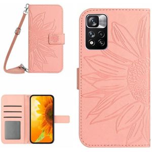 Voor Xiaomi Redmi Note 11 5G / Note 11T 5G / Poco M4 Pro 5G Huid Voelen Zon Bloempatroon Flip lederen telefoonhoes met Lanyard