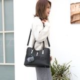 3 in 1 Embroidery Rose Pattern PU Shoulder Bag Ladies Handbag Messenger Bag with Plush Ball (Black)