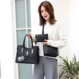 3 in 1 Embroidery Rose Pattern PU Shoulder Bag Ladies Handbag Messenger Bag with Plush Ball (Black)