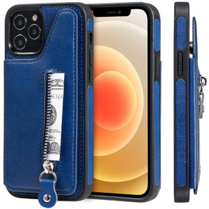Solid Color Double Buckle Zipper Shockproof Protective Case For iPhone 12 / 12 Pro(Blue)